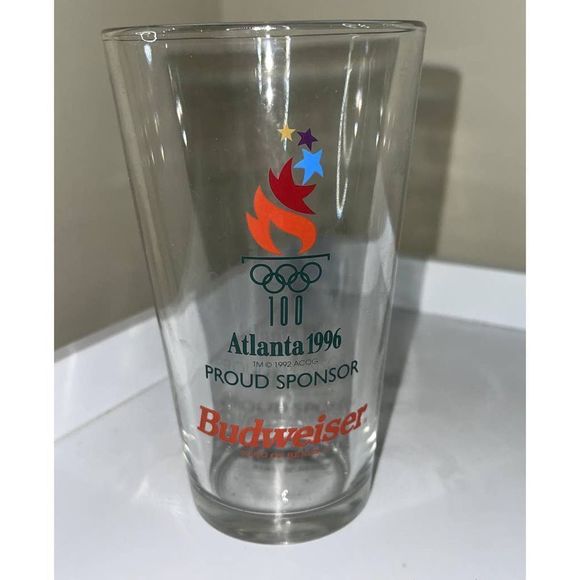 Vintage Atlanta Budweiser 1996 Olympic 100 Tall‎ Drinking Glass - Picture 1 of 4